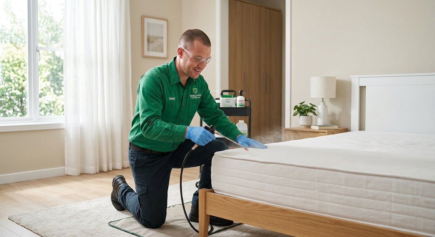 Bed bug treatment being applied to a mattress