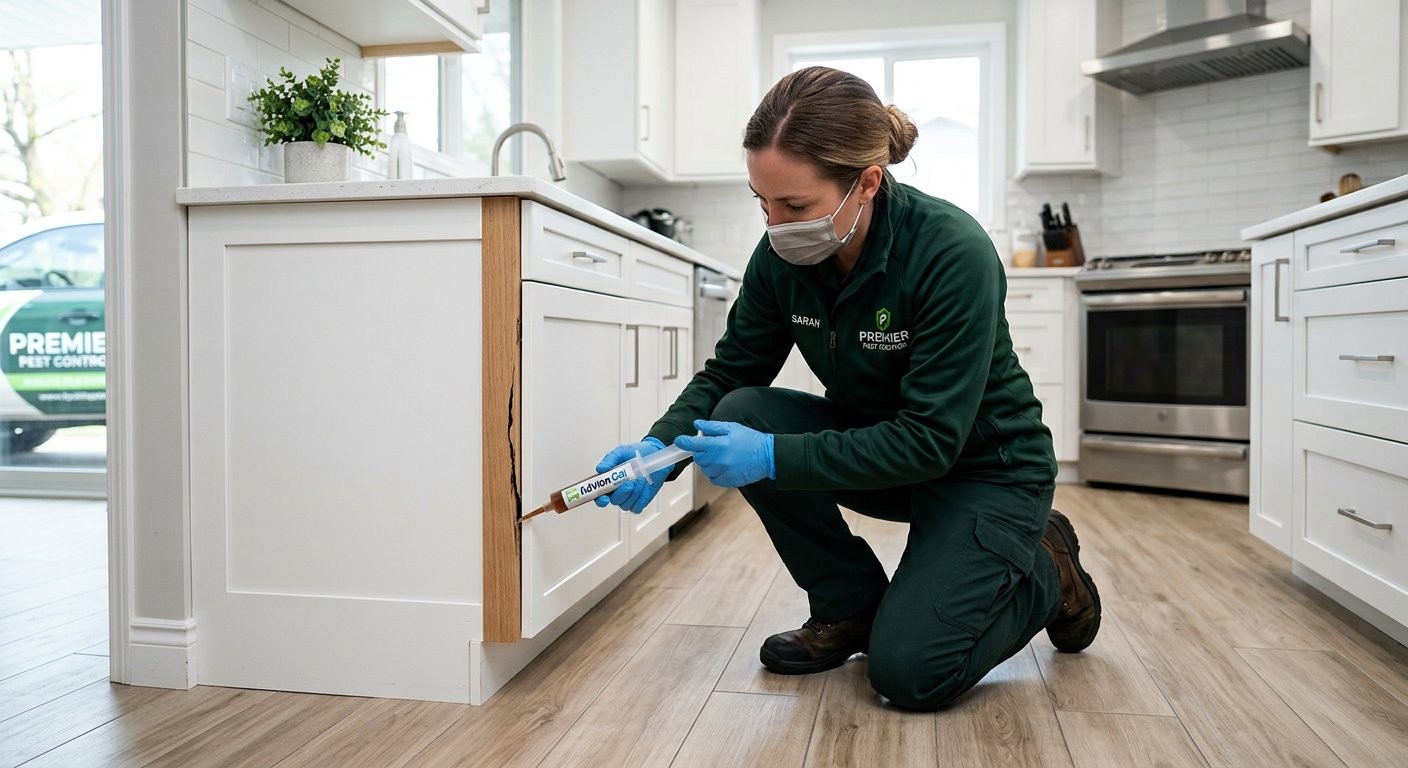 Precision gel baiting for cockroach control in a kitchen